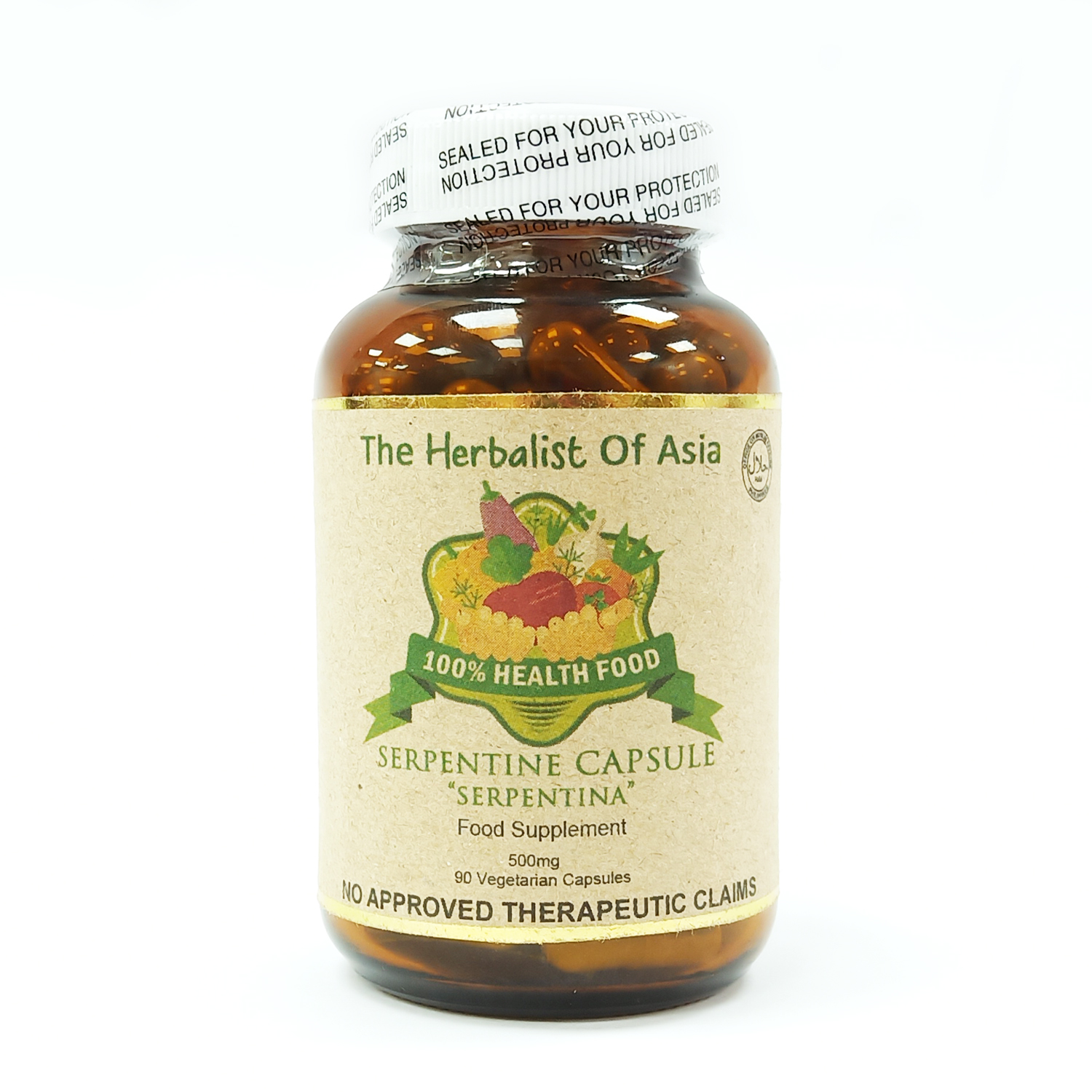 The Herbalist Of Asia 90 Vegetarian Capsule 500mg Serpentina 1  Bottle